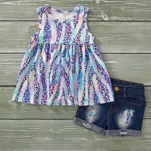 Colorful Leopard Print Kids Sleeveless Top